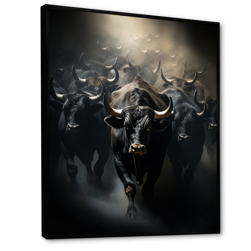 Alnath, bovins, harmonie en monochrome sur toile, H 44 po x l 34 po x P 1,5 po, Cadre flottant noir