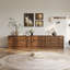 Meuble télé 79 po Mid-Century, console en bois brun avec beaucoup de rangement