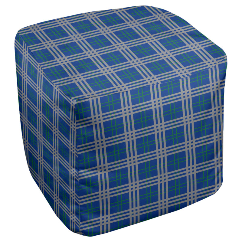 Pouf à carreaux carré Seattle, Mélange de polyester bleu / vert / argent, H 18 po x l 18 po x P 18 po