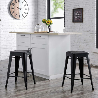 Ensemble de 2 tabourets de bar sans dossier, légers, industriels, contemporains, rustiques, rétro, costaux, en métal, sans dossier et 4 pieds (ensemble de 2)