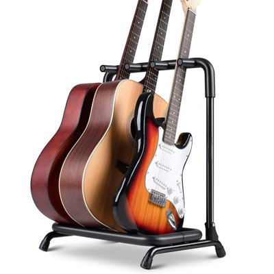Multi Guitar Rack: 3 Holder Stand, Universal Guitar Display Rack With Thick Rubber Padding For Classical, Acoustic And Electric Guitars & Bass by 17 Stories
