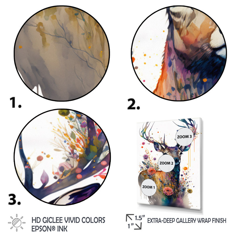 «Cute Deer Floral I», impression sur toile, H 32 po x l 24 po x P 1 po, Toile tendue