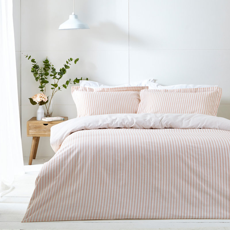Hebden Mélange Stripe 100% Cotton Duvet Cover Set, Single Duvet Cover + 1 Standard Pillowcase, White