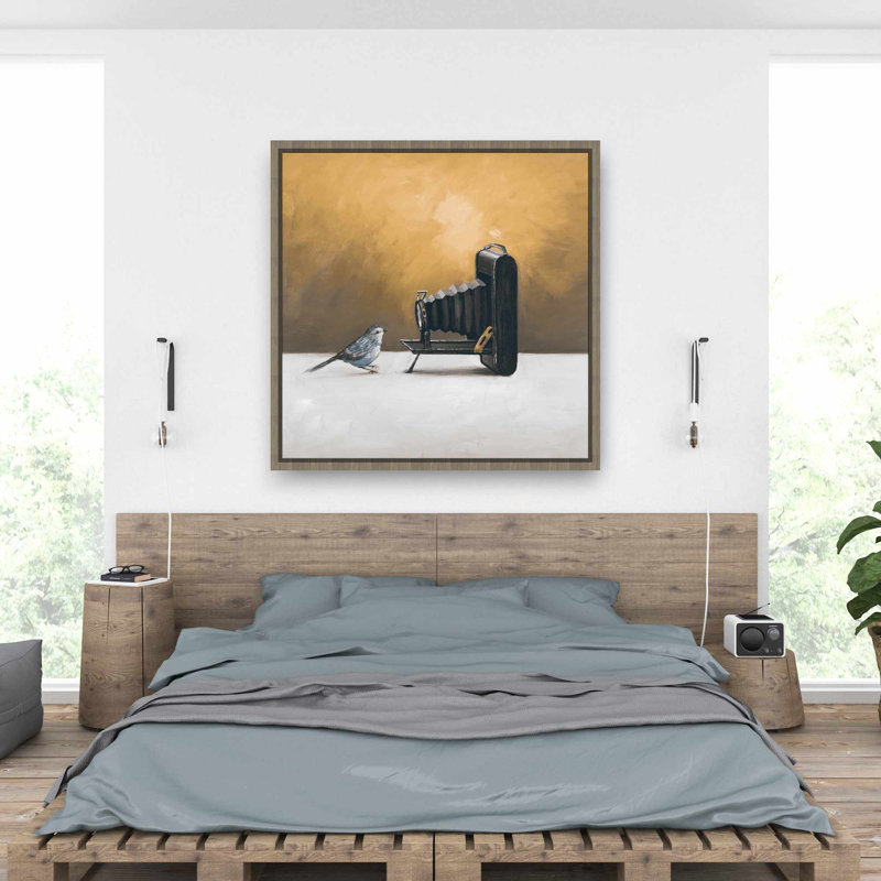 Old Camera with Bird - Rustic Bird Framed Canvas Decor