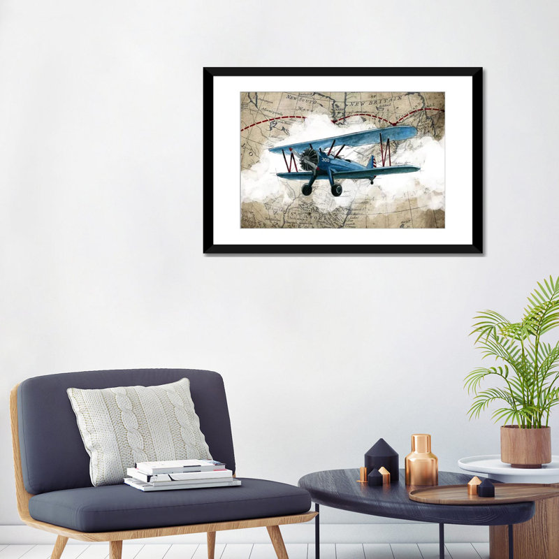 «Biplane I», impression sur toile, H 24 po x l 32 po x P 1 po, Papier beaux-arts encadré noir, Blanc