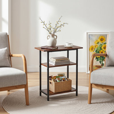 Console industrielle de 23,6 po avec tablettes ouvertes, table d'appoint étroite avec plateau en bois et structure en métal, table d'appoint de style rustique brun pour le salon, le couloir et la chambre à coucher