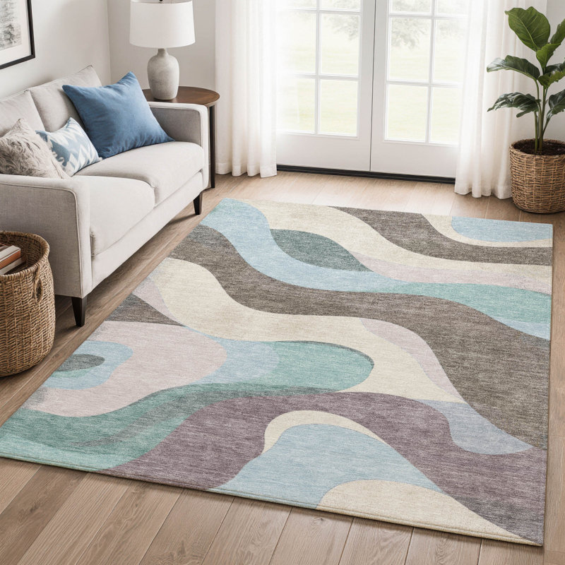 Premium Machine Washable Mayfield AMF2186 swirls Rug, 8' x 10', Taupe