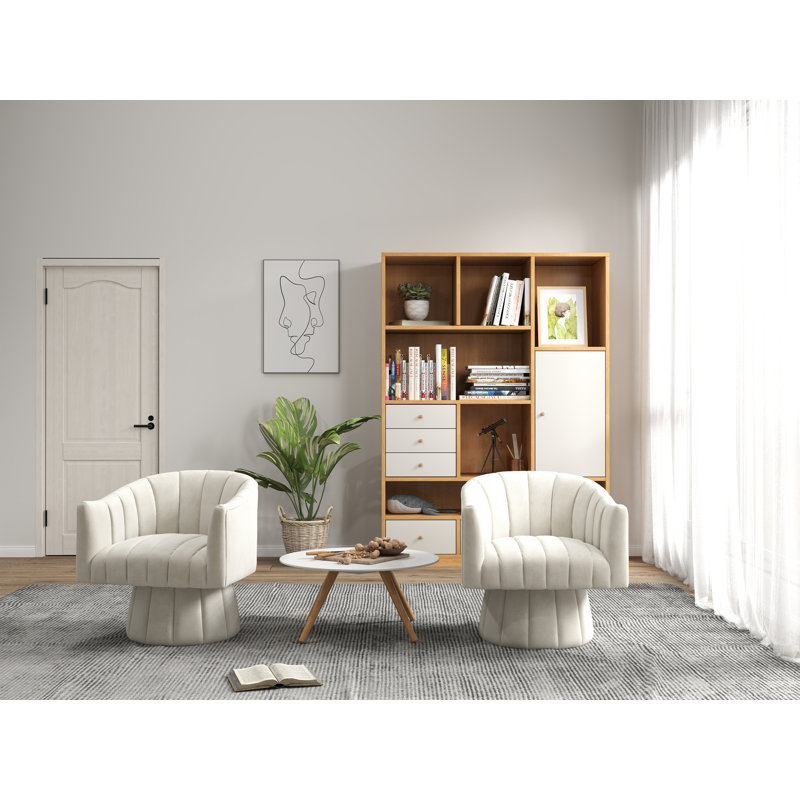 Izabell Velvet Swivel Barrel Chair, Izabell Beige Velvet