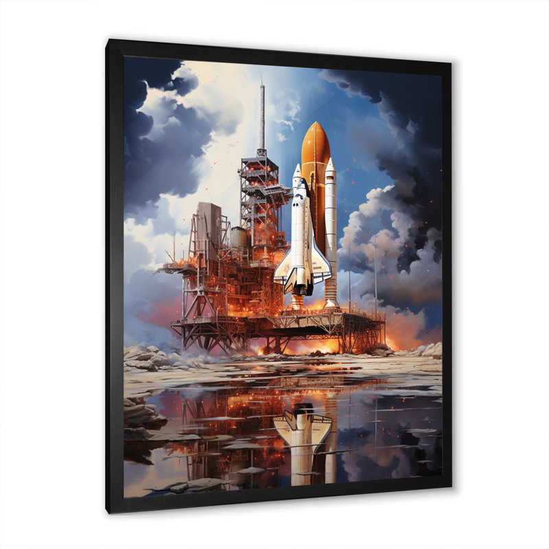 «Rocketship Reflection On Water II», reproduction d'art sur fusée, Cadre photo noir, H 20 po x l 12 po x P 1 po