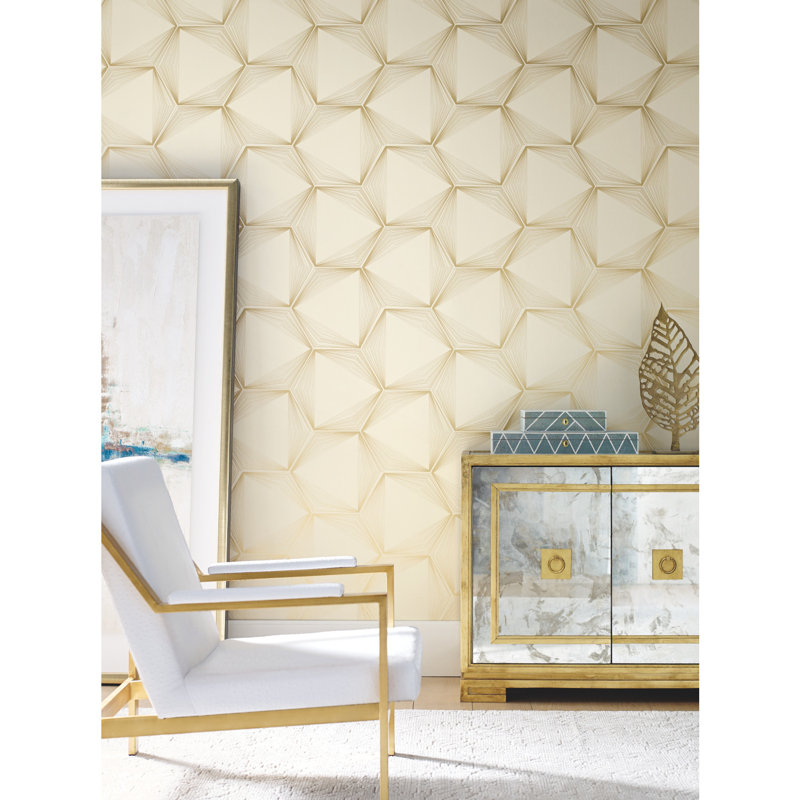 Geometric Peel & Stick Wallpaper Roll, Sand/Gold