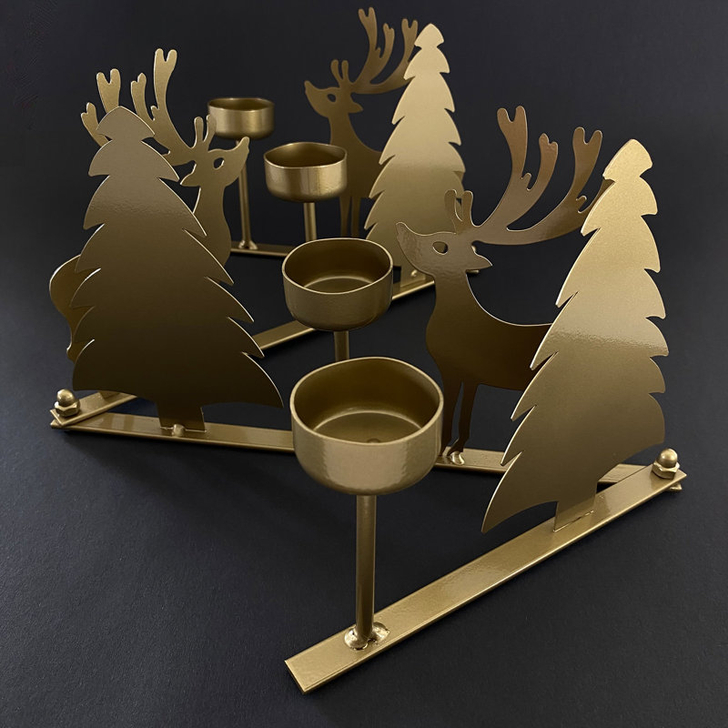 Metal Tabletop / Centrepiece Candlestick, 16cm H x 92cm W x 4.5cm D, Gold
