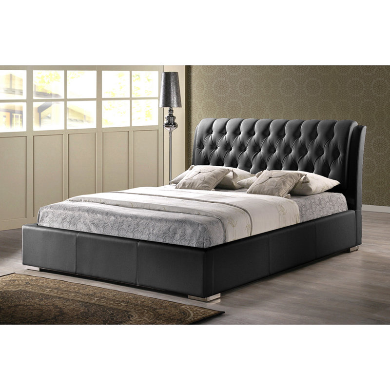 Leyland Upholstered Faux Leather Standard Bed, Full, Black