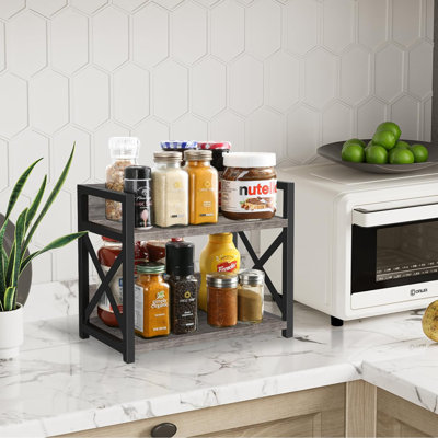 Countertop Shelf Organizer, Coffee Bar Accessories, Seasoning Rack, Coffee Counter Rack, 2-Level Coffee Organizing Station, For Mugs, Cups, Cream, Syrup (Gray)