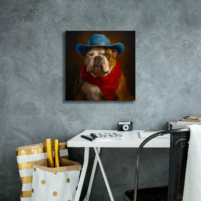 «Bulldog Cowboy» par Sean Parnell, art mural sur toile, H 18 po x l 18 po x P 0,75 po