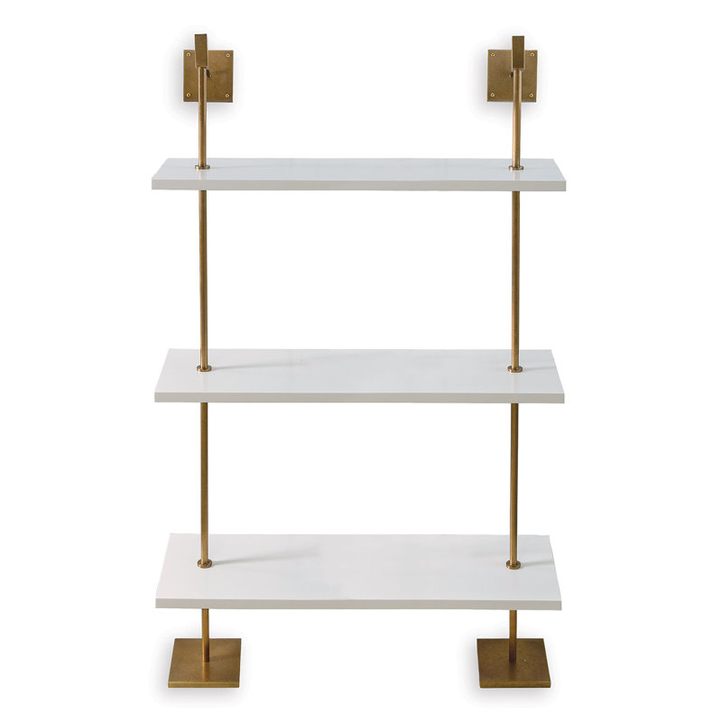 Marais White/Brass 36" Wide Shelf, White/Brass, Brass
