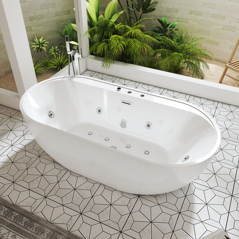 CASAINC 67" Acrylic Whirlpool and Air Bath Soaking Combination Tub with 6 Massage Jets & 8 Air bubbles & 8 LED Lights
