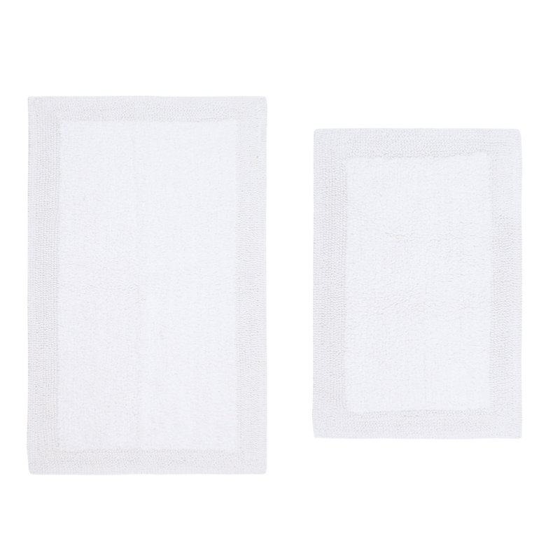 Tapis de bain luxueux 100% coton (ensemble de 2) réversible, Blanc, Ensemble de 2 pièces (21 po x 34 po, 17 po x 24 p