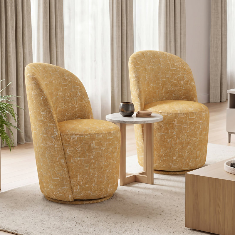 Burney Upholstered Barrel Swivel Side Chair, Jaune moutarde