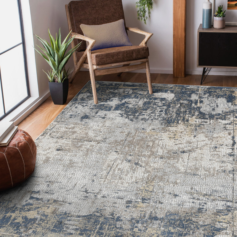 Tapis gris à motif abstrait Brazell, Rectangle 7 pi 6 po x 9 pi 6 po