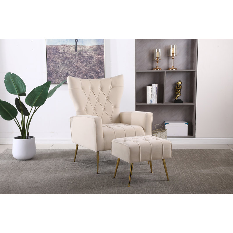 Chaise d'appoint moderne avec repose-pieds, fauteuil confortable, Beige