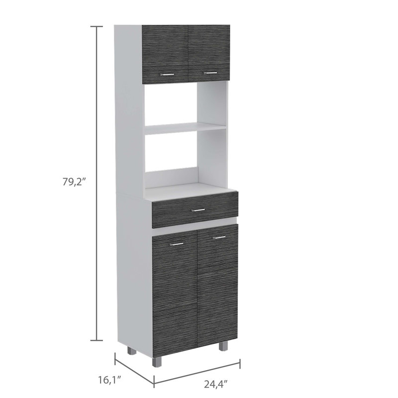 Pembrooke 2-Shelf 1-Drawer Microwave Pantry Cabinet, Smokey Oak/White