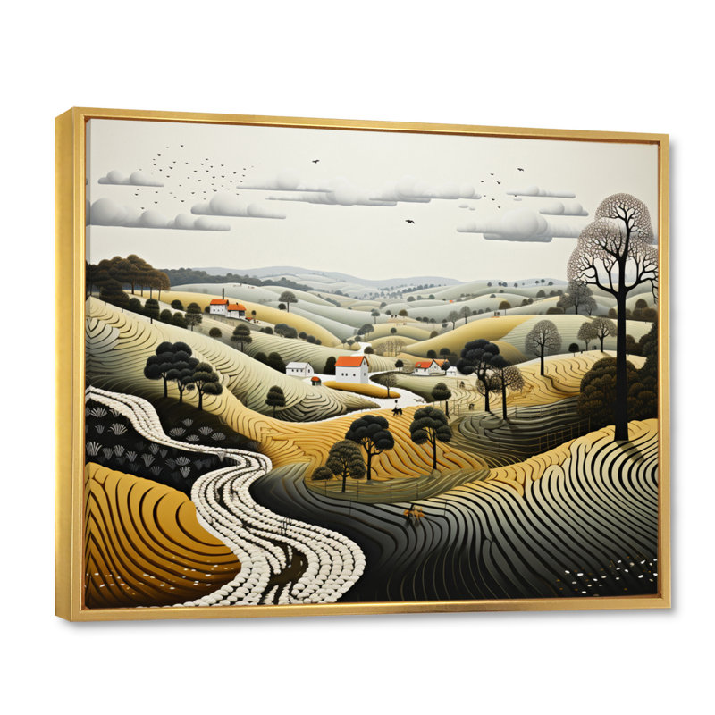Farm Farm - Impression sur toile, Cadre flottant doré, H 34 po x l 44 po x P 1,5 po