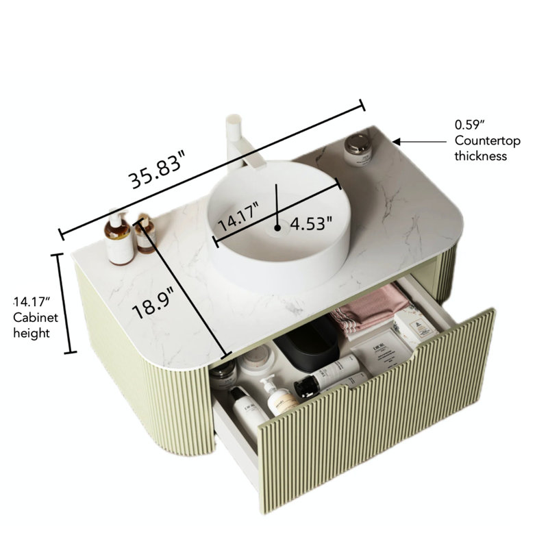 Armoire de rangement de salle de bain 36 po - moderne avec lavabo et tiroir en contreplaqué en céramique