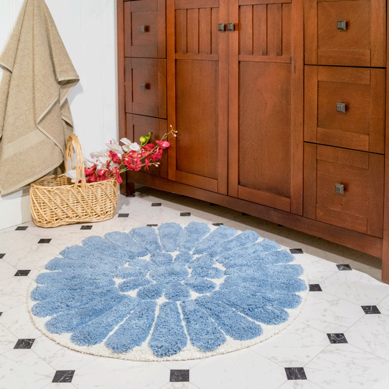 Tapis pour salle de bain Cressona, Blanc cassé / Bleu