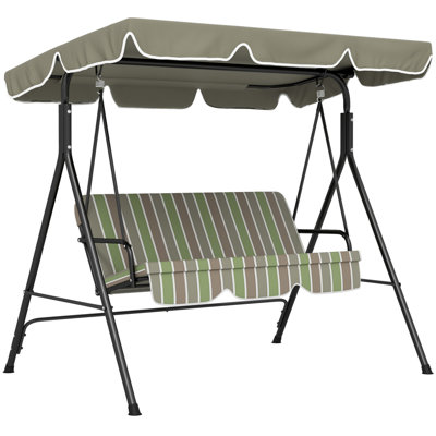 3-Seat Outdoor Patio Swing Chair With Removable Cushion, Steel Frame Stand And Adjustable Tilt Canopy For Patio, Garden, Poolside, Balcony, Backyard