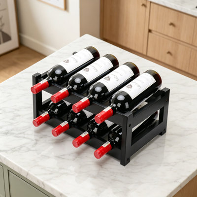 Support à vin en bambou, étagère de rangement pour bouteilles de vin autoportante à 2 niveaux pour 8 bouteilles, porte-bouteilles à comptoir incliné pour garde-manger et bar de salle à manger, assemblage facile, bambou naturel