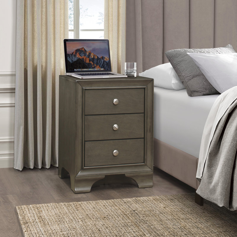 Table de chevet à 3 tiroirs gris avec 2 ports USB