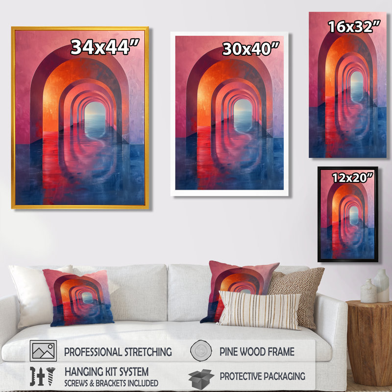 Tunnels d'univers soutenus rose et bleu, Cadre simple blanc, bois massif, H 16 po x l 32 po