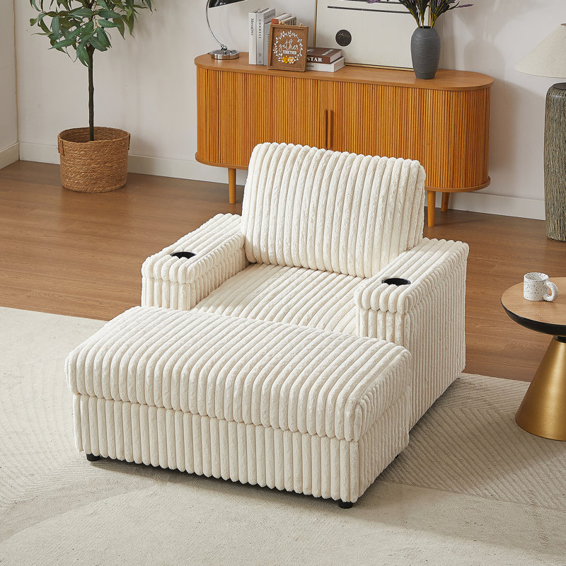 42.5-Inch Corduroy Single Recliner With Backrest Pillow, Cup Holder Design, Storage Footrest, Comfortable Sofa-Deep-Seated Living Room Sofa