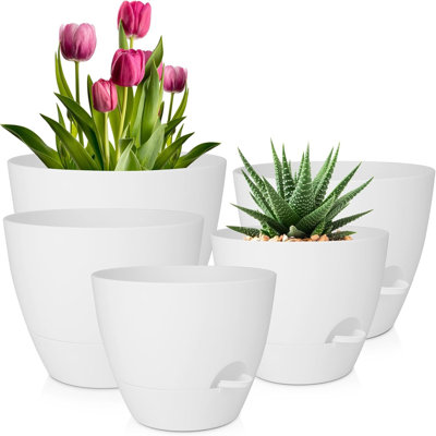 Ensemble de 5 pots à fleurs en plastique à arrosage automatique avec soucoupes