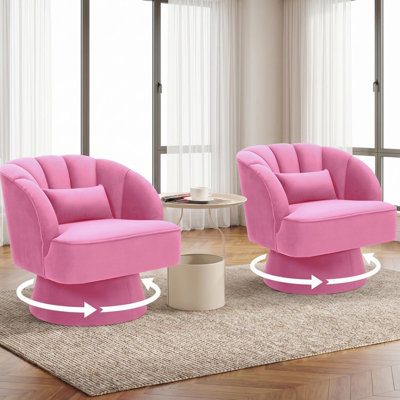 Fauteuil demi-tonneau pivotant à 360 ° en velours, ensemble de 2 - dossier rayé, salon rond pour salon, chambre à coucher, coin lecture