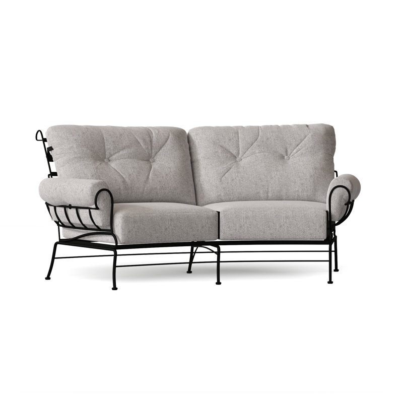 Terrace 82.5'' Wide Iron Loveseat with Cushions, Sesame, Textured Black