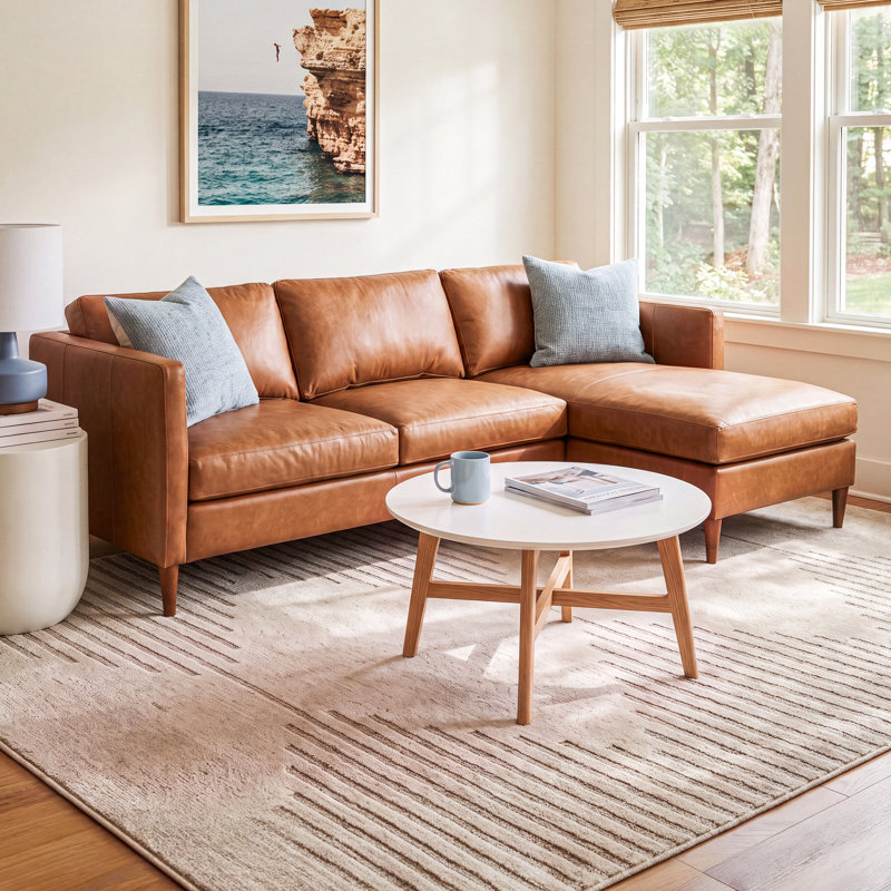 Clifford Chaise Sectional, Right Hand Facing, Steamboat Caramel Genuine Leather