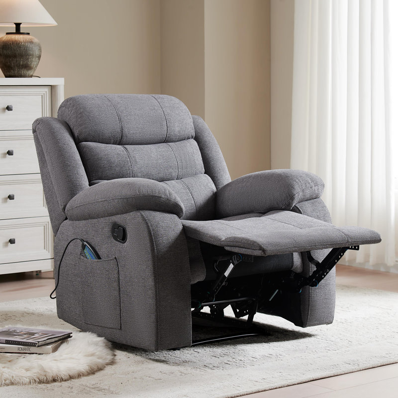 Fauteuil inclinable manuel avec mélange de polyester de 37 po de large avec fonction chauffante et massage gris