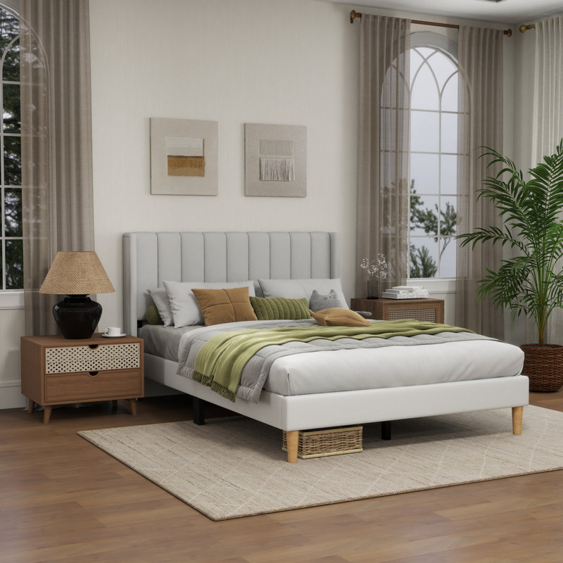 Sutter Upholstered Wingback Bed, Full / Double, White