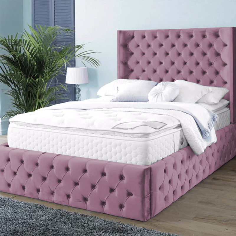 Buckingham Chesterfield Velvet Upholstered Bed Frame - Deep Button, Sprung Slats, Lilac, Super King (6')