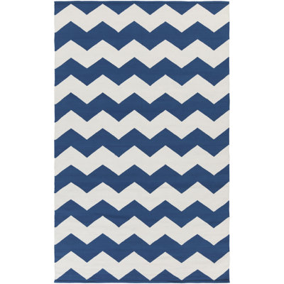 Tapis bleu marine / ivoire en laine tissé à la main Murguia