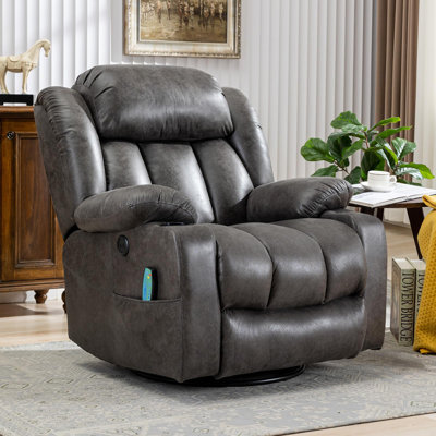 Massage Swivel Rocker Recliner With Heat And Vibration, Manual Glider Rocking Recliner Chair, 360°swivel Lounge Reclining Chair With Cup Holder/remote Control/usb Ports(gray)