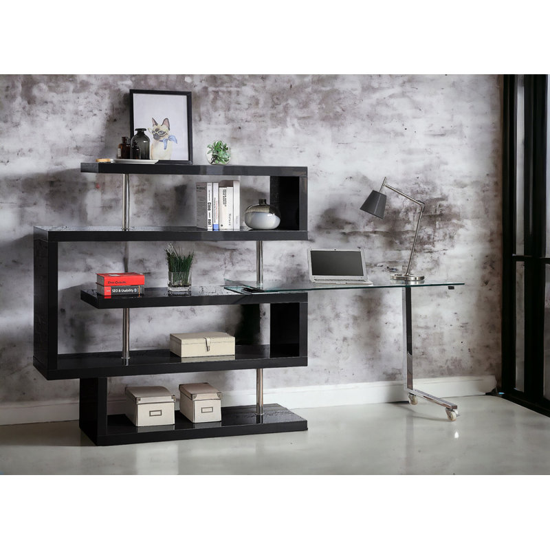 Bureau d'écriture ultrabrillant avec tablette, Transparent/noir