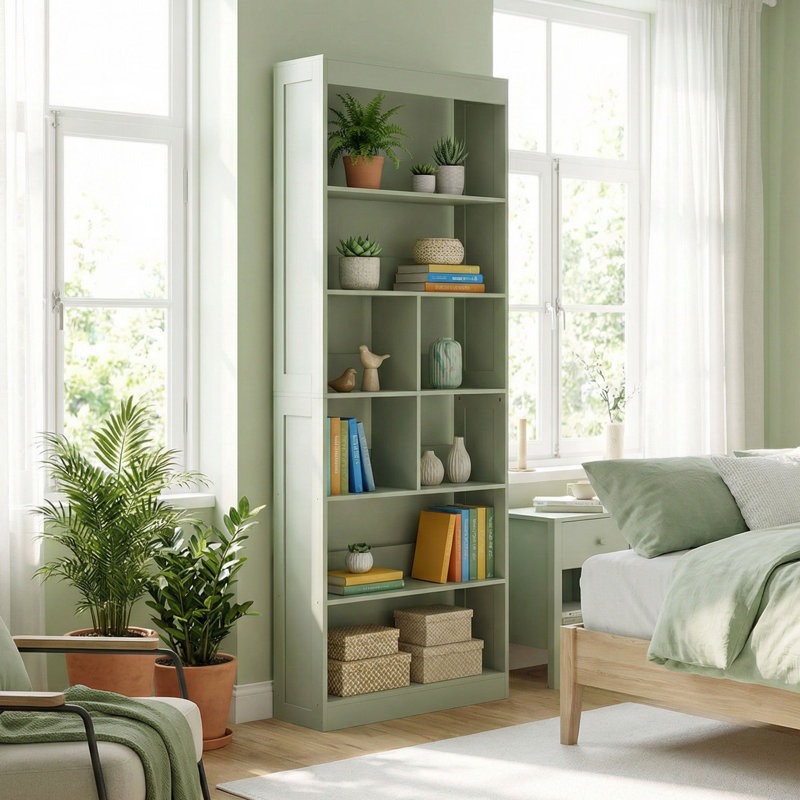 HOMCOM Bookcase, 6-Tier Bookshelf with Anti-Tipping Design, Green