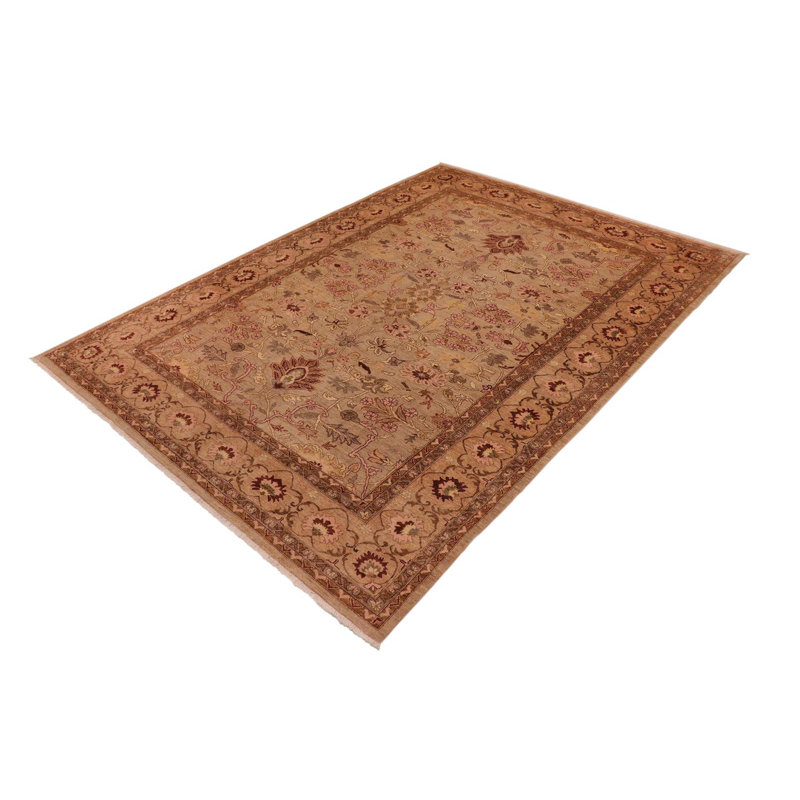 Tapis rouge / brun clair en laine noué à la main 10 pi x 13 pi 1 po Dorn