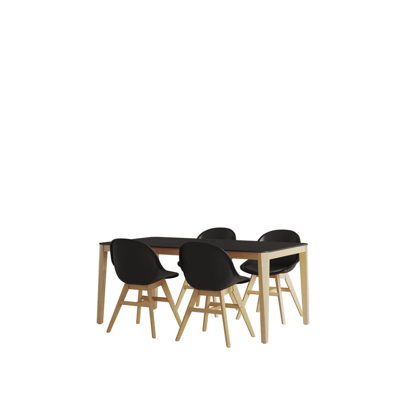 Cebastian Solid Wood Solid Wood Top Four Leg Dining Set, Black, 5 Pieces: Table, 4 Chairs