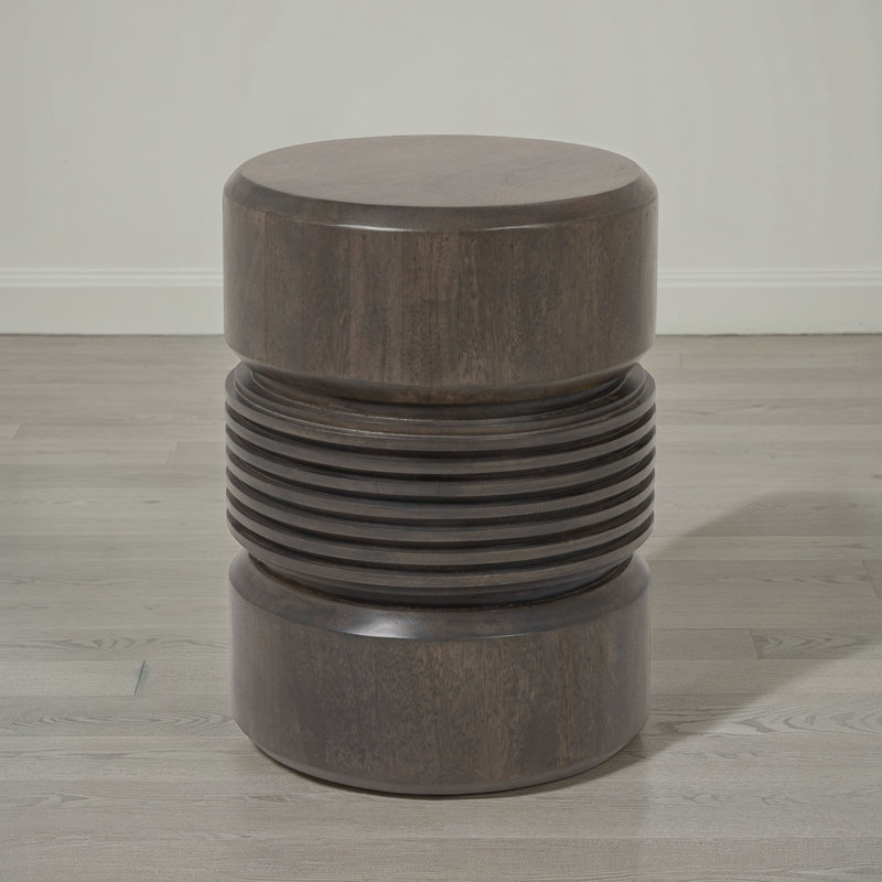 Round Ribbed Mango Wood Side Table