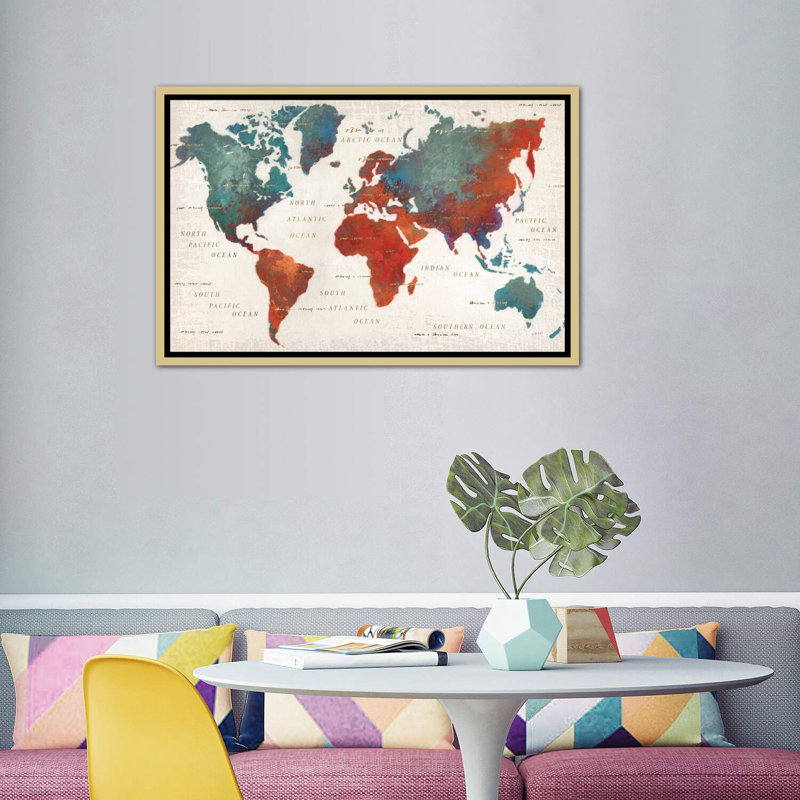 Monde coloré I - Impression, H 40 po x l 60 po x 1,5 po, Toile avec cadre or