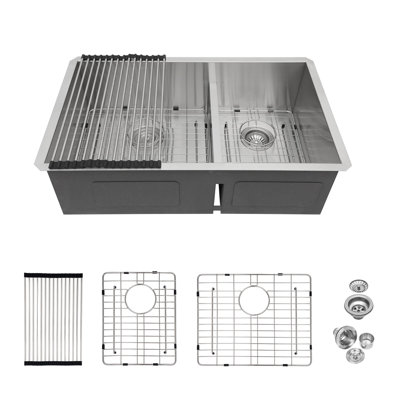 Topcraft 30“X19”X10" Undermount Double-Bowl Stainless Steel Kitchen Sink With Accessories (60/40)