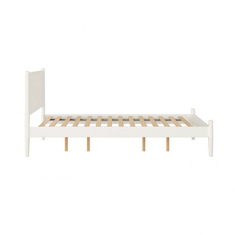 Lit plateforme Mid-Century, Lit double, Blanc